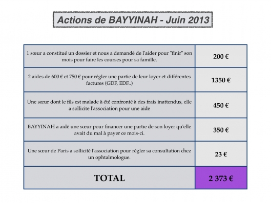 Bilan actions mois de Juin 2013