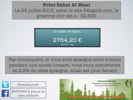 Au sujet de la Zakat Al Maal...